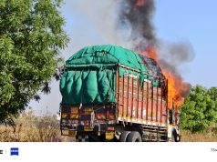 यवतमाळ शहरातील धामणगाव महामार्गावर ट्रक जळून खाक